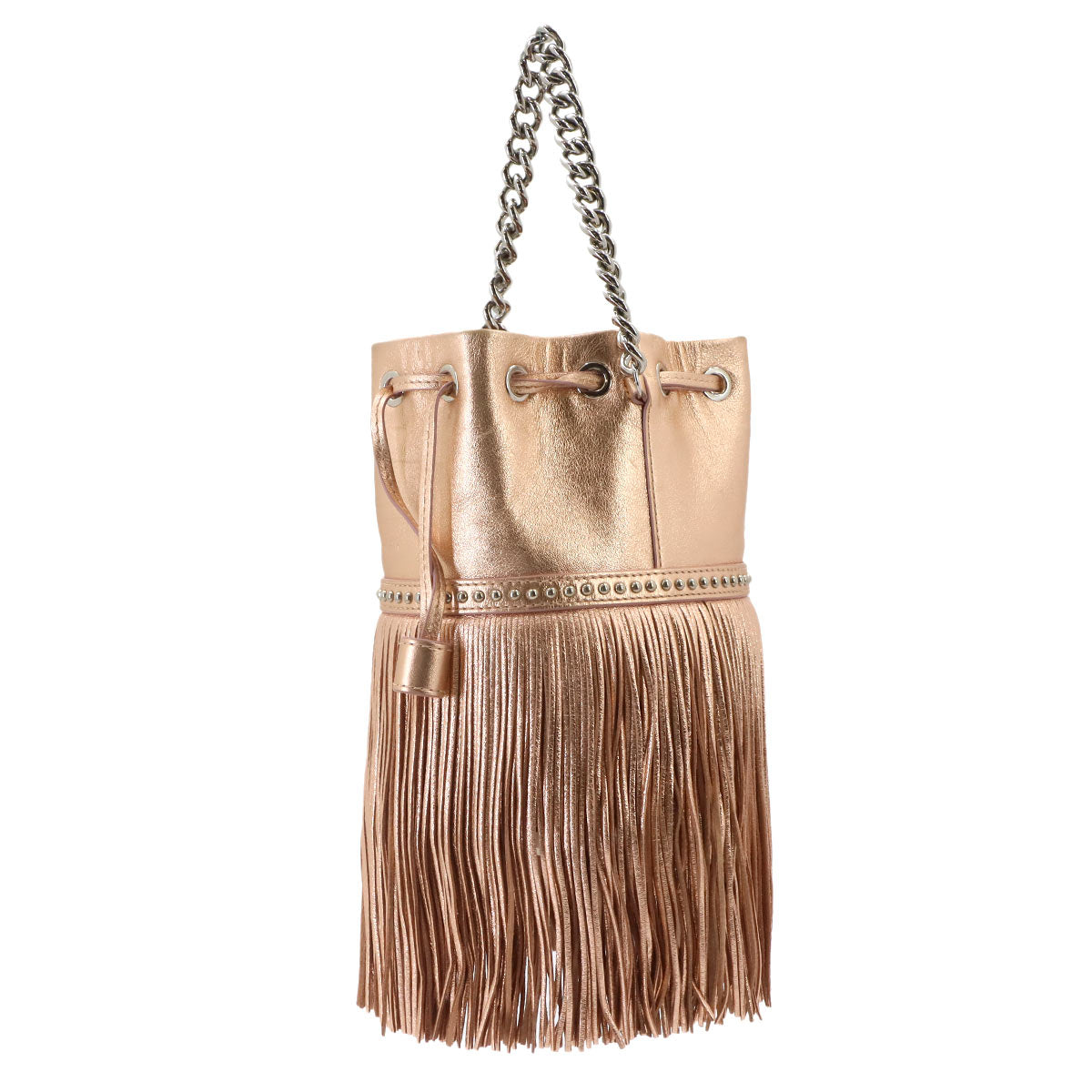 Carnival Fringe Drawstring Shoulder Bag Metalic pink