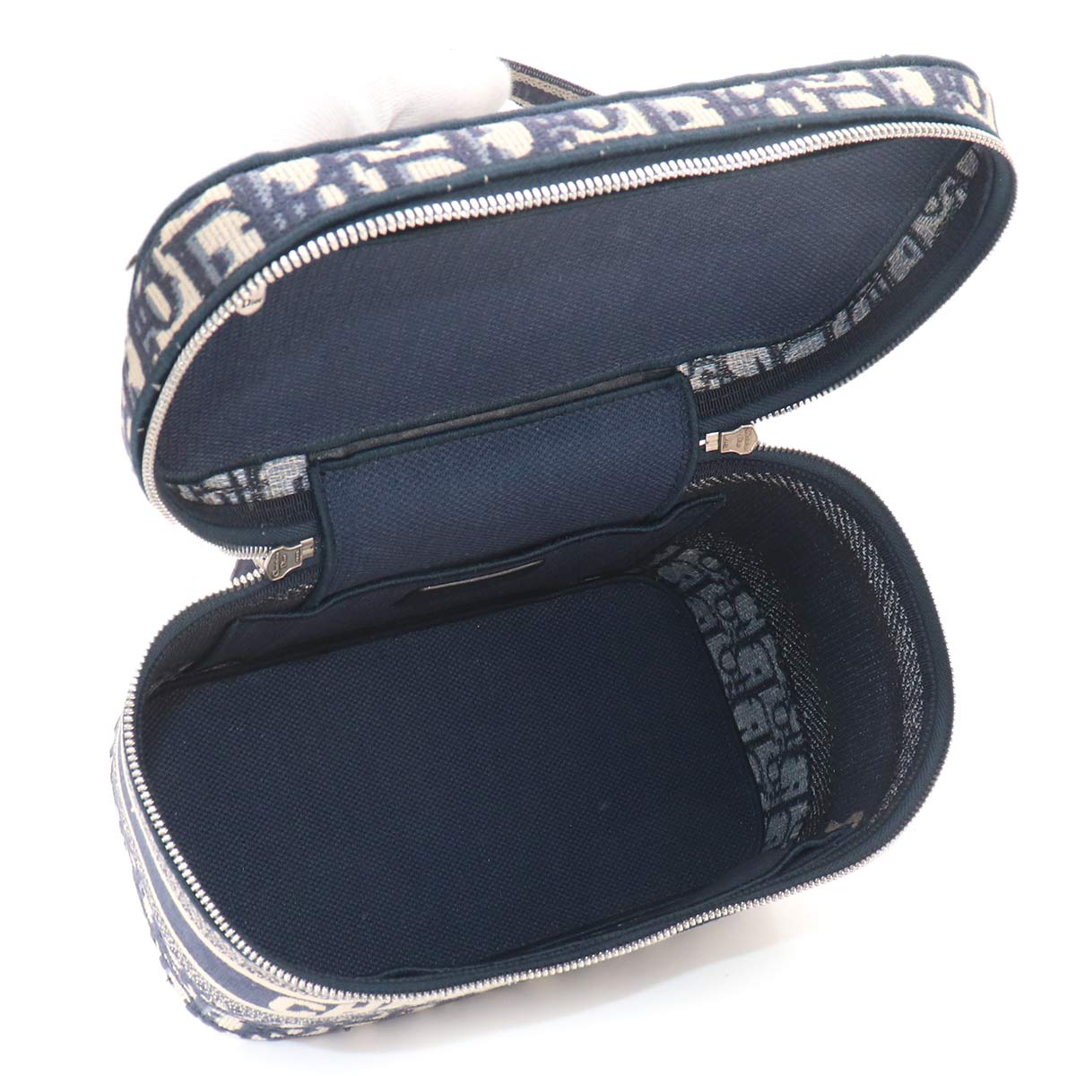 Travel Oblique Vanity Hand Bag Canvas Navy S5480VRIW