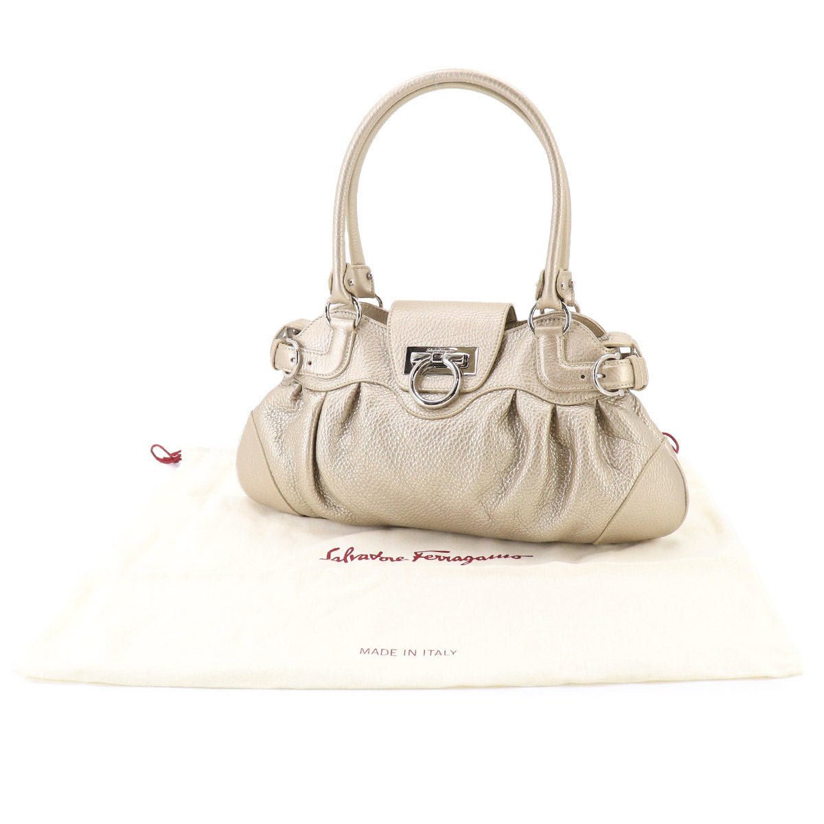 Salvatore Ferragamo Gancini Hand Bag Leather Gold Purse