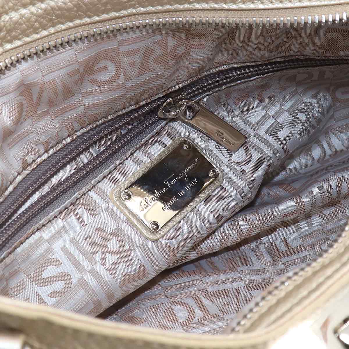 Salvatore Ferragamo Gancini Hand Bag Leather Gold Purse