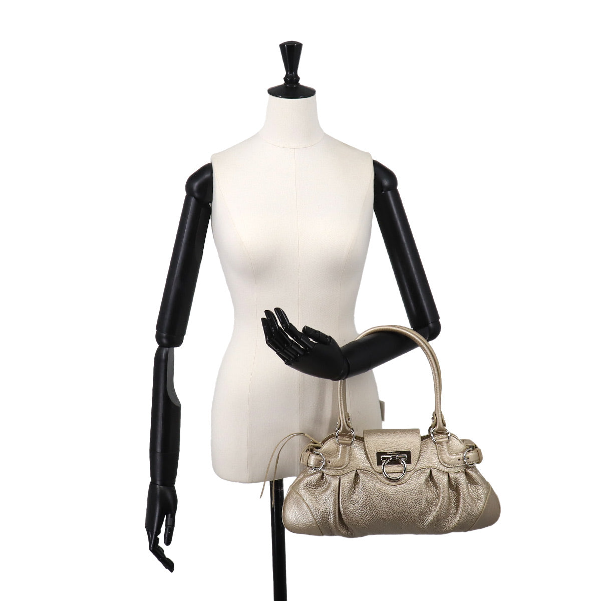 Salvatore Ferragamo Gancini Hand Bag Leather Gold Purse