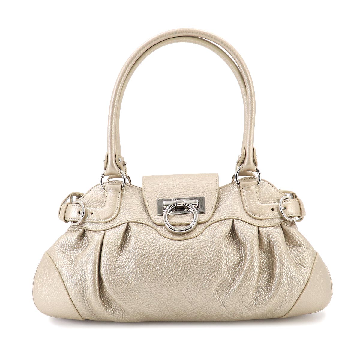 Salvatore Ferragamo Gancini Hand Bag Leather Gold Purse