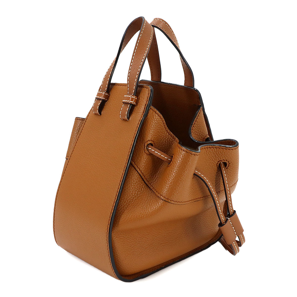Hammock Drawstring Mini Hand Shoulder Bag Leather Brown