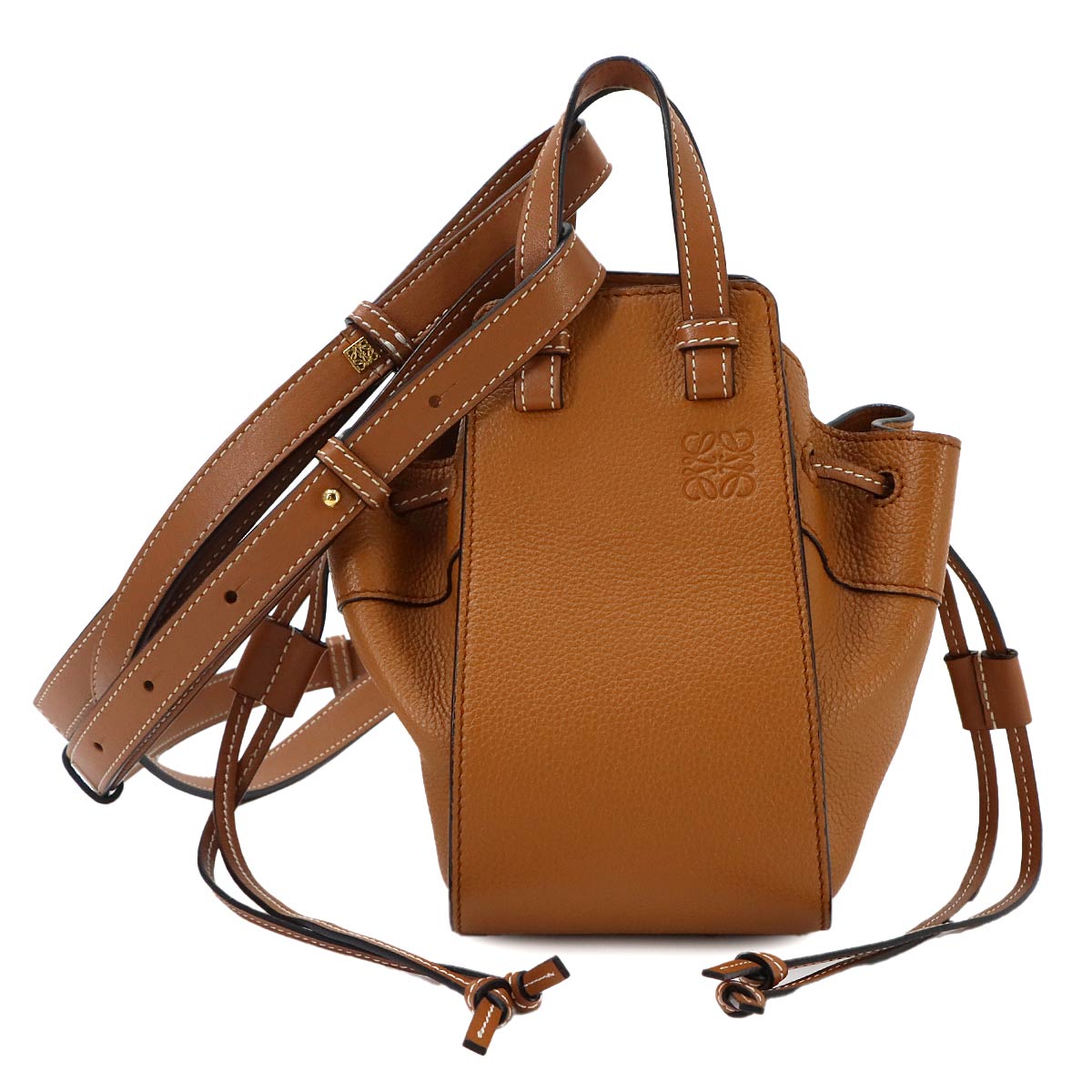 Hammock Drawstring Mini Hand Shoulder Bag Leather Brown