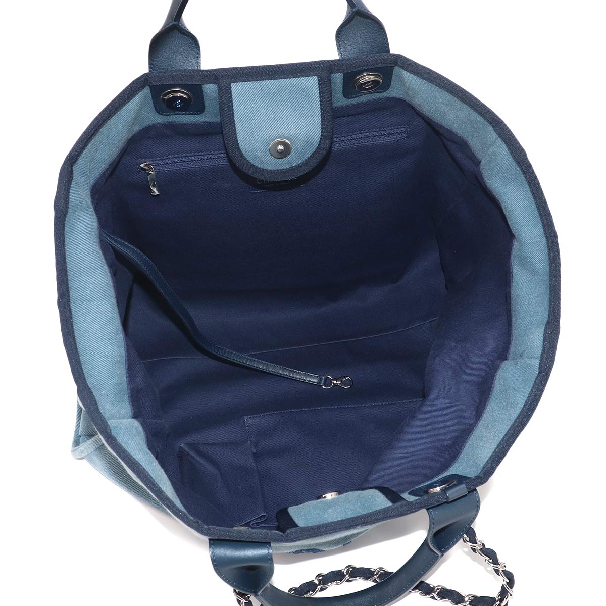 Deauville GM Tote Chain Shoulder Bag Denim Leather Blue Purse