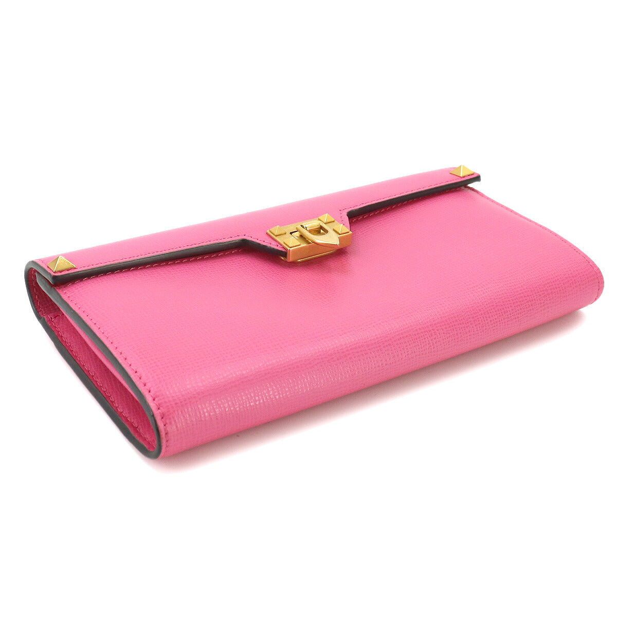 Rock Studs Long Wallet Leather Pink Red