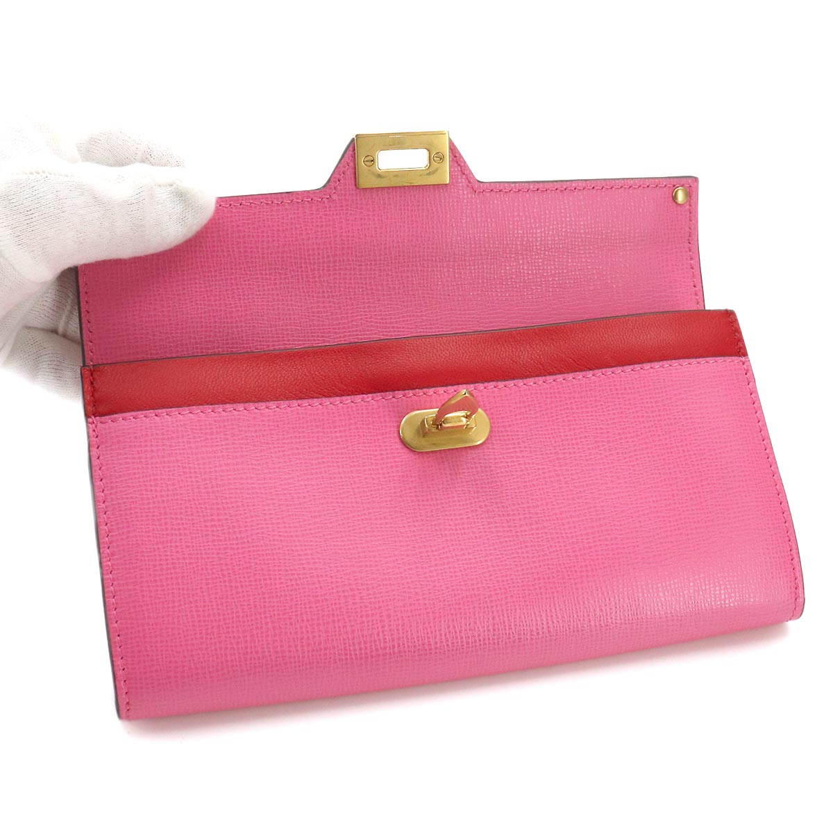 Rock Studs Long Wallet Leather Pink Red