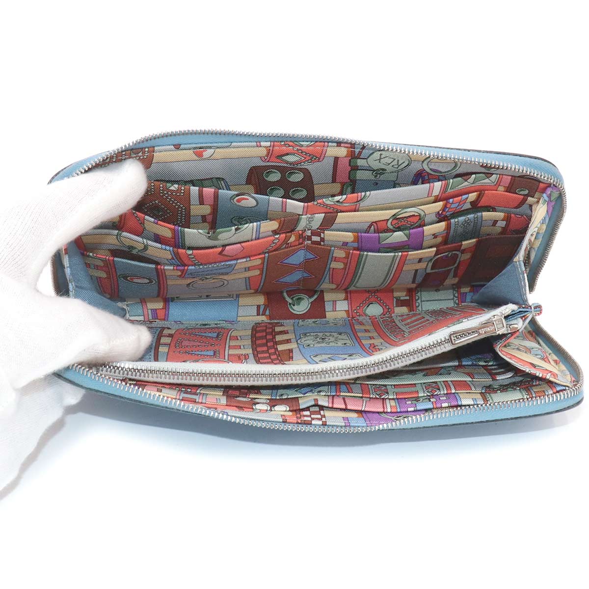 Azapp Long Silkin Wallet Veau Epsom Leather Blue Paradise