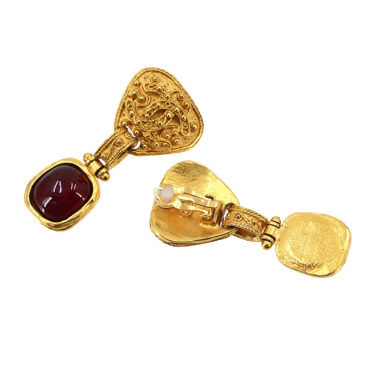 Gripoix Dangle Earrings Gold Bordeauxe Collar stone Vintage