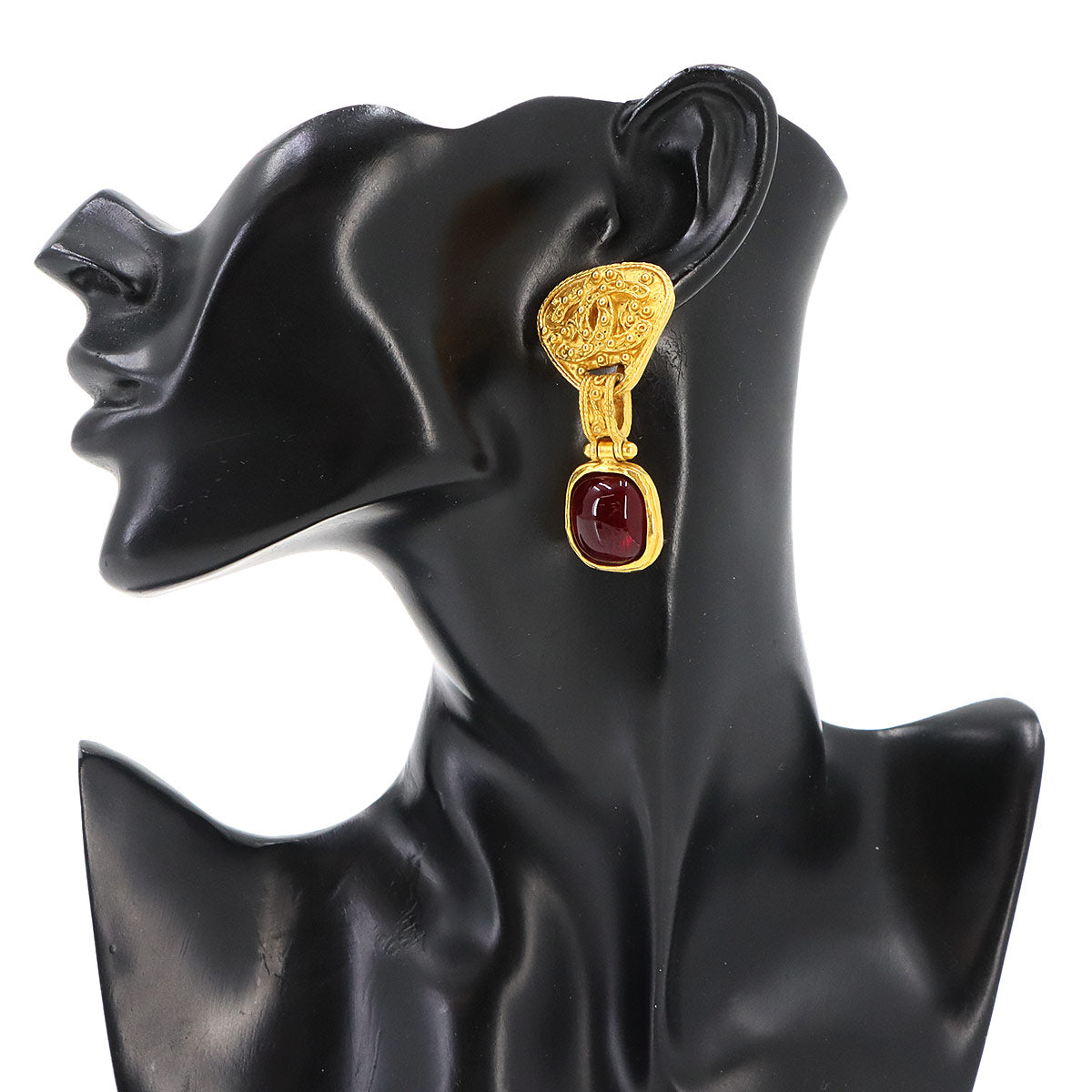 Gripoix Dangle Earrings Gold Bordeauxe Collar stone Vintage
