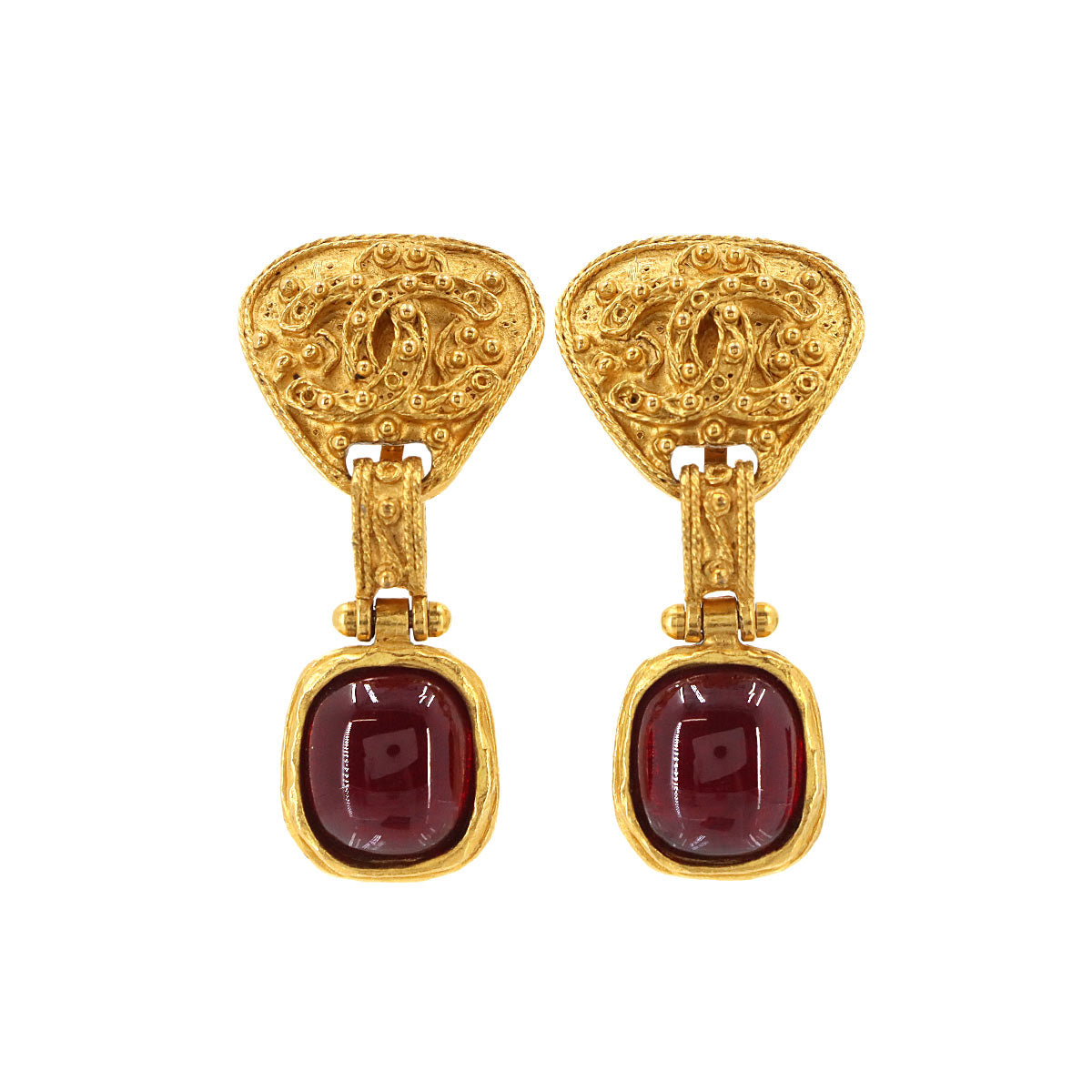 Gripoix Dangle Earrings Gold Bordeauxe Collar stone Vintage
