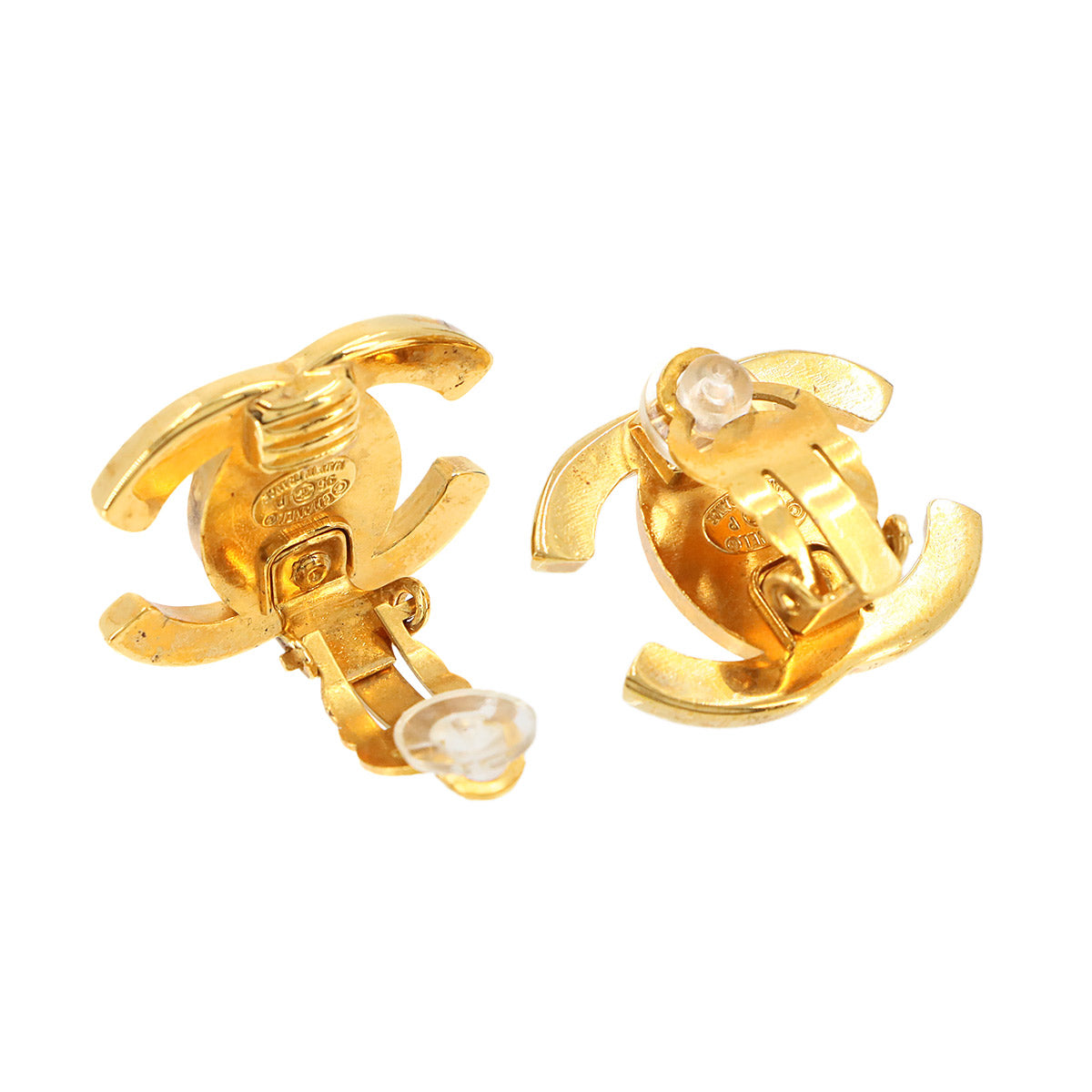 Turn Lock Coco Logos Earring Gold 96P Vintage