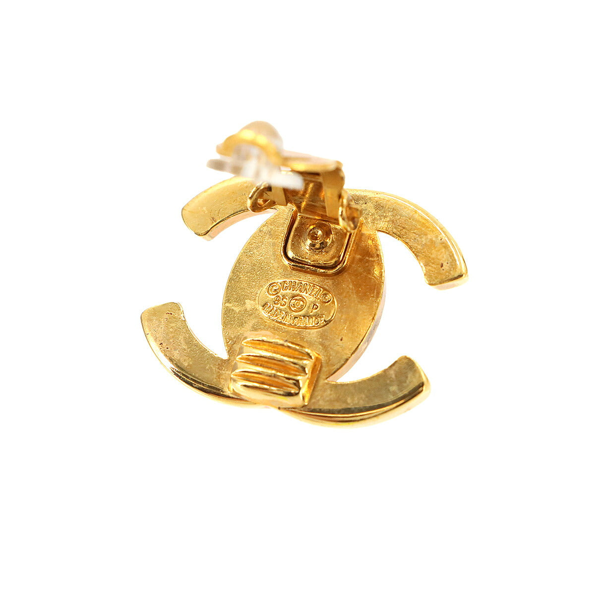 Turn Lock Coco Logos Earring Gold 96P Vintage
