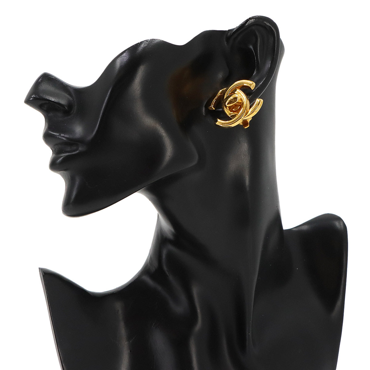 Turn Lock Coco Logos Earring Gold 96P Vintage