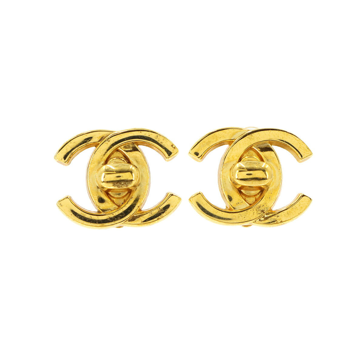 Turn Lock Coco Logos Earring Gold 96P Vintage