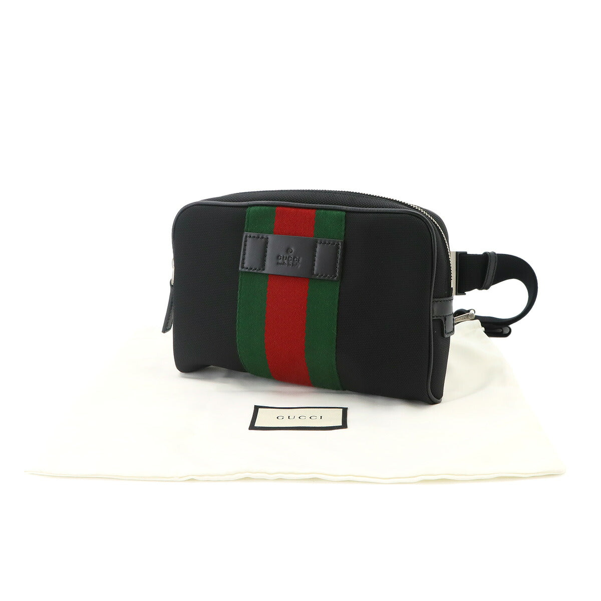 Web Stripe Belt Bag Crossbody Bag Canvas Leather Black 630919