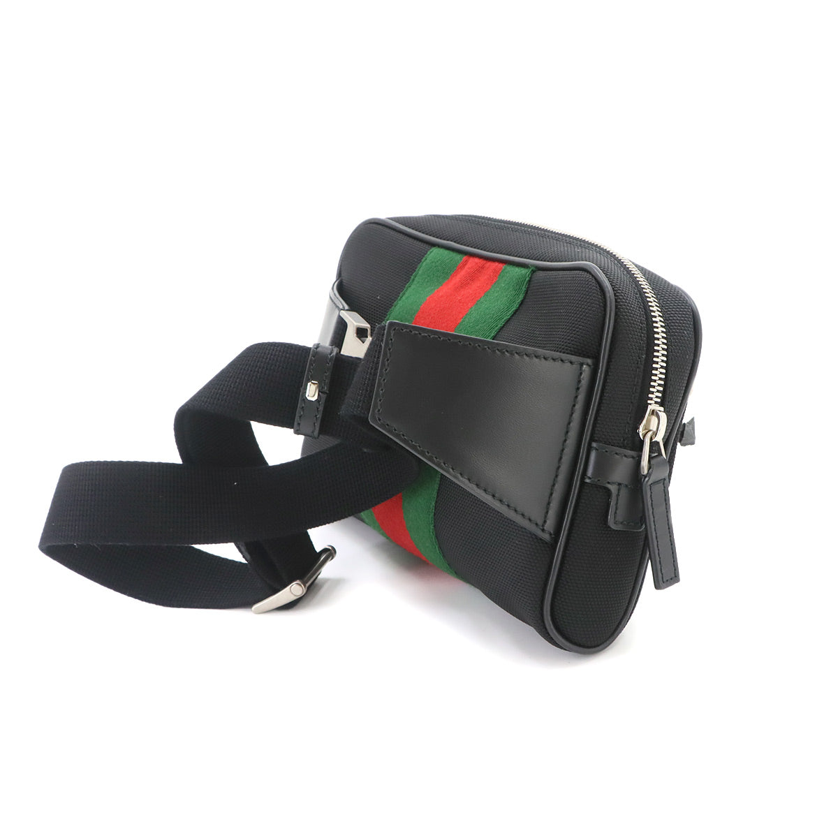Web Stripe Belt Bag Crossbody Bag Canvas Leather Black 630919