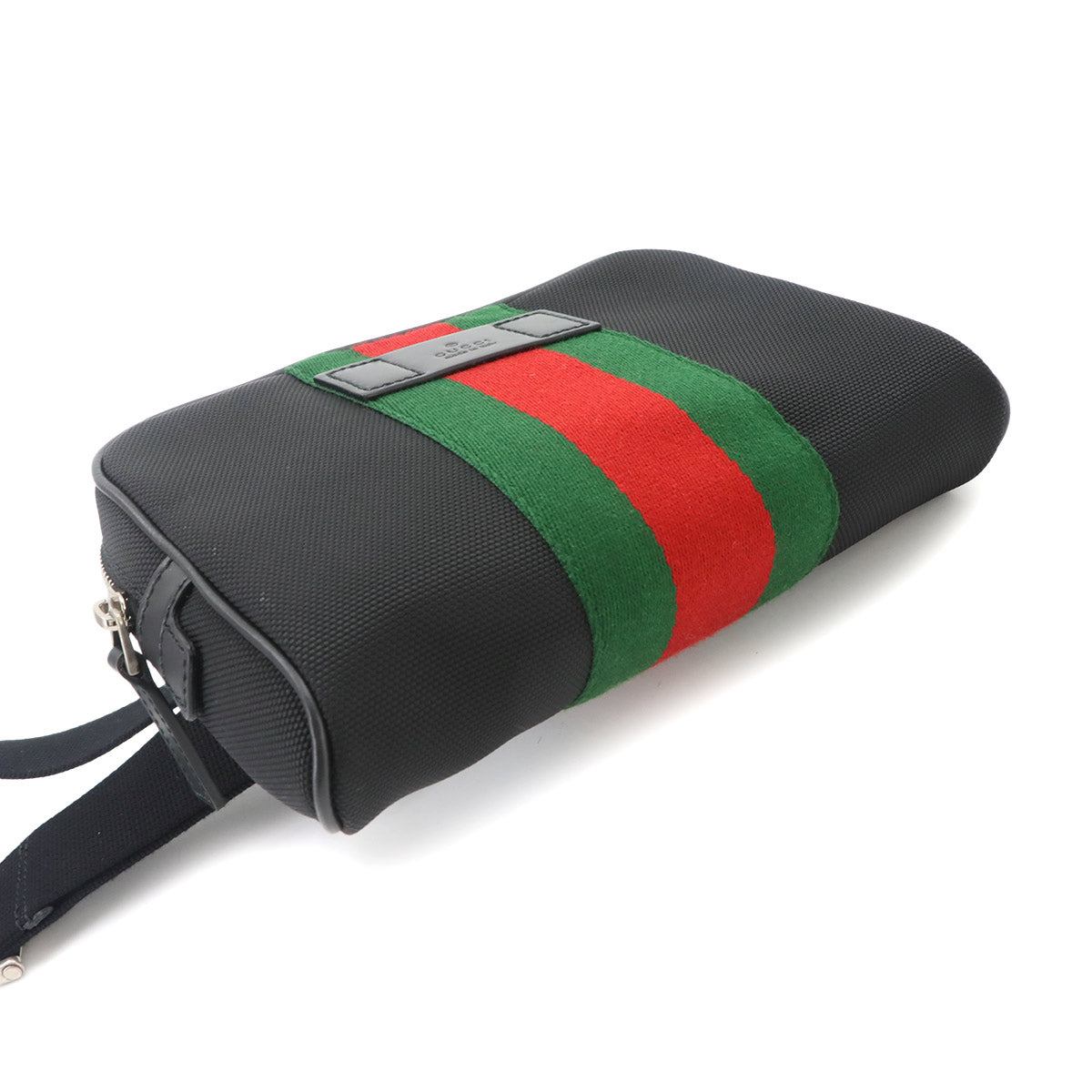 Web Stripe Belt Bag Crossbody Bag Canvas Leather Black 630919