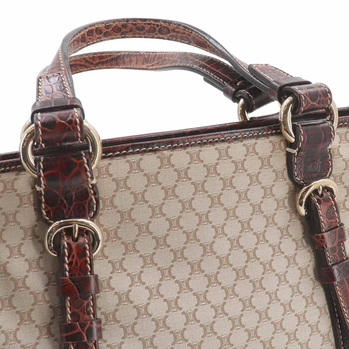 Macadam Tote Bag Canvas Leather Beige Brown Vintage