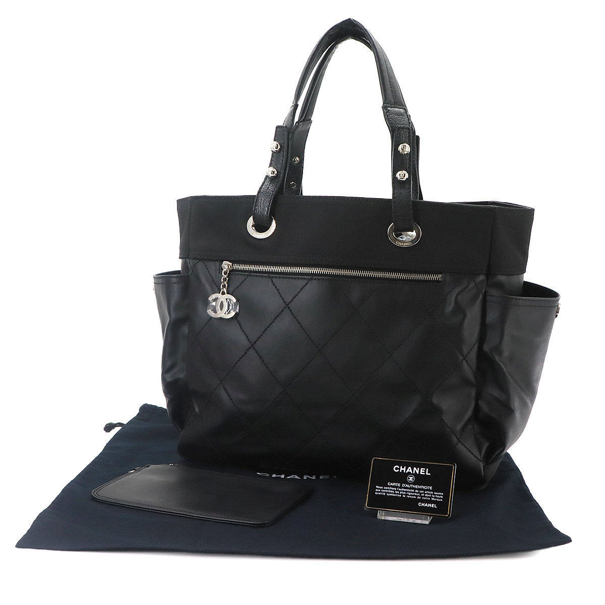 Paris Biarritz GM Tote Bag PVC Nylon Leather Black A34210 Purse