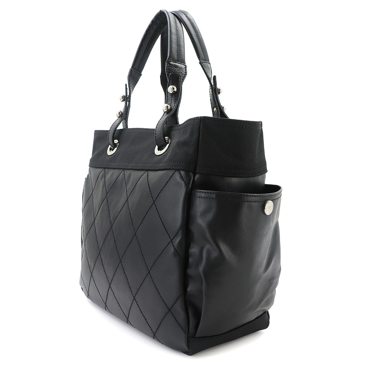 Paris Biarritz GM Tote Bag PVC Nylon Leather Black A34210 Purse