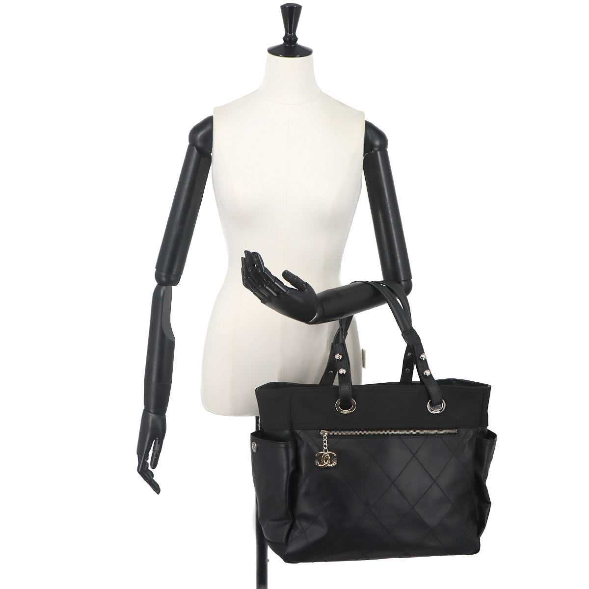 Paris Biarritz GM Tote Bag PVC Nylon Leather Black A34210 Purse
