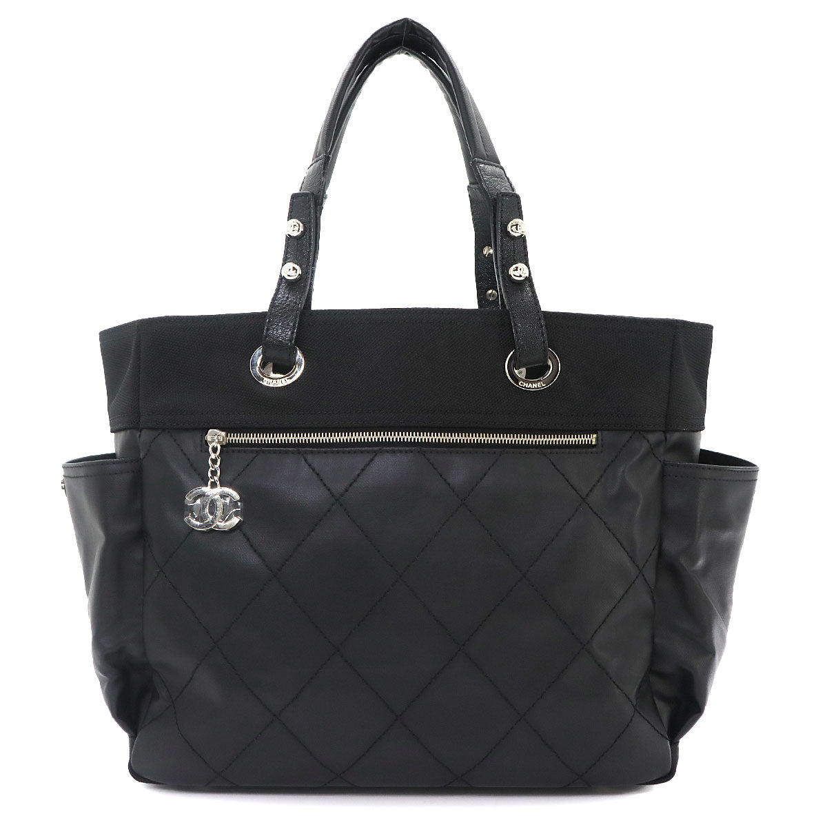 Paris Biarritz GM Tote Bag PVC Nylon Leather Black A34210 Purse