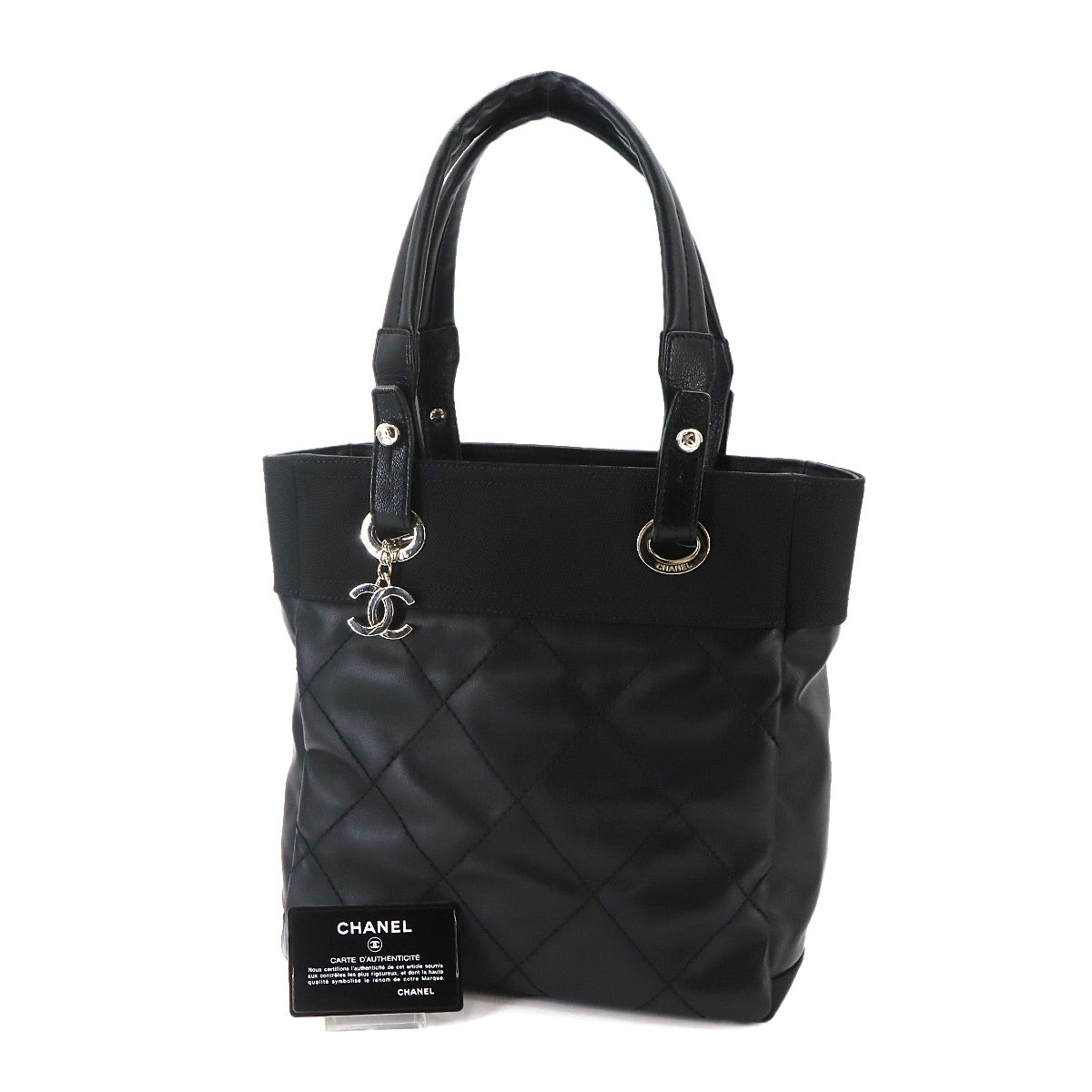 Paris Biarritz PM Tote Bag PVC Nylon Leather Black A34208 Purse