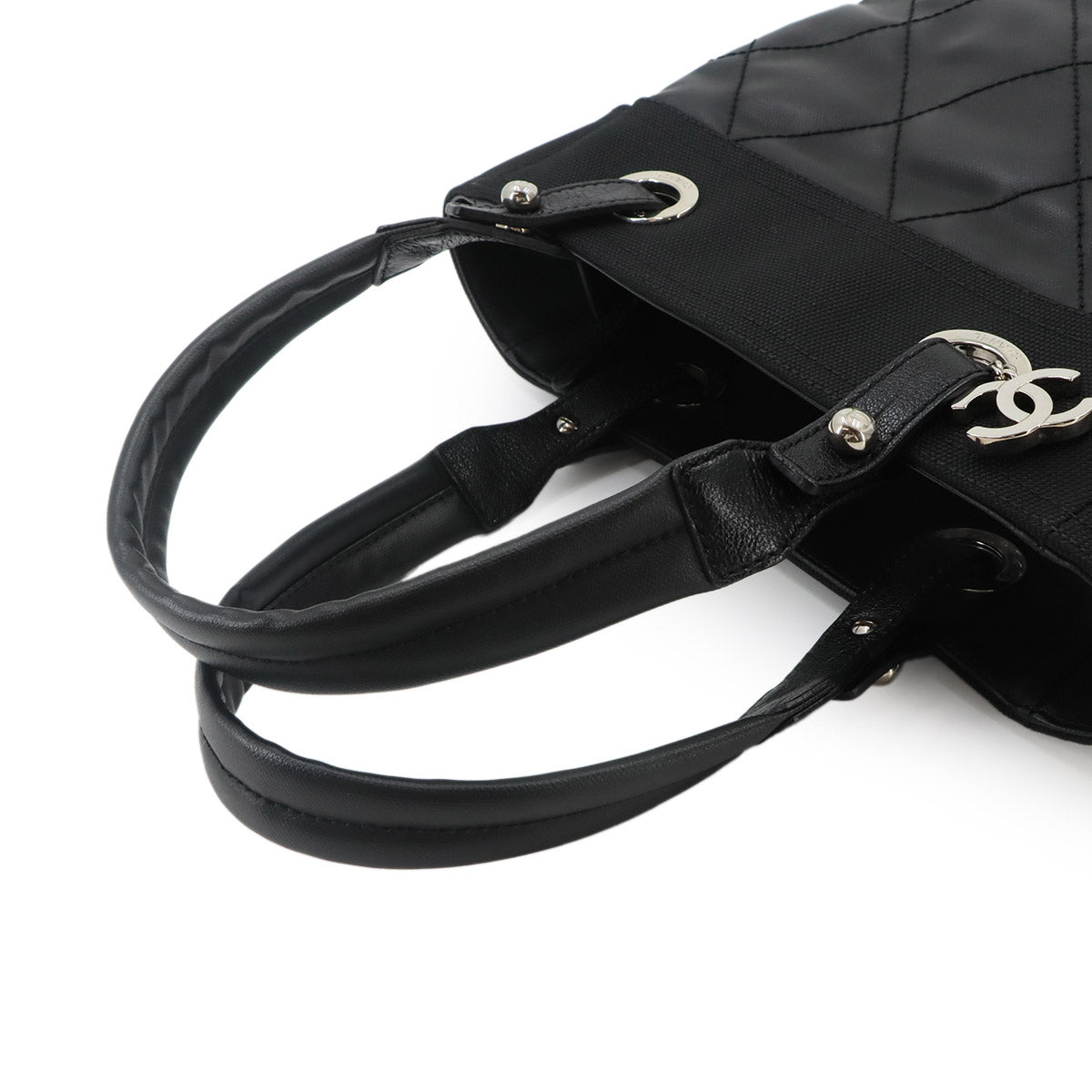 Paris Biarritz PM Tote Bag PVC Nylon Leather Black A34208 Purse