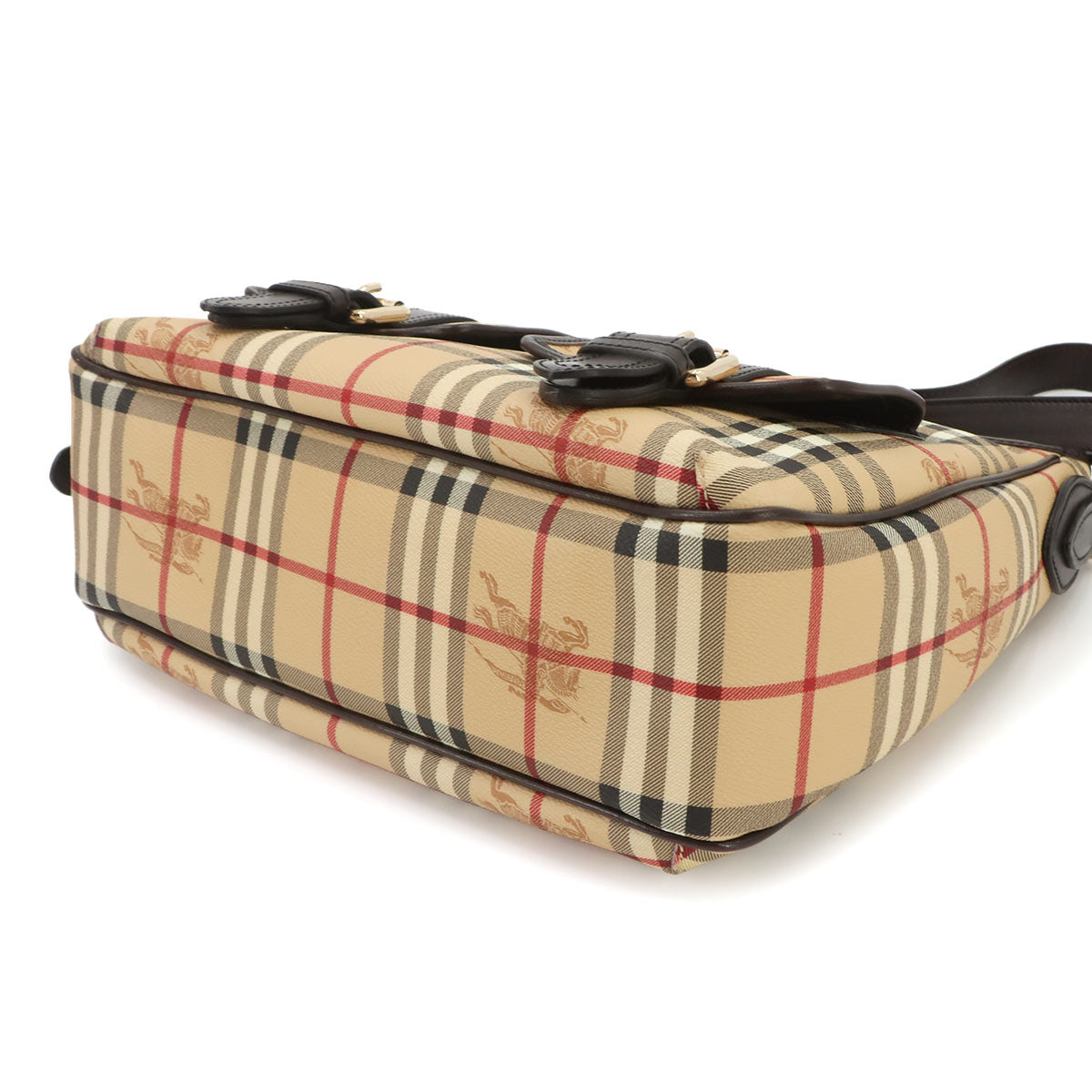Plaid Shoulder Bag PVC Leather Beige Brown Purse