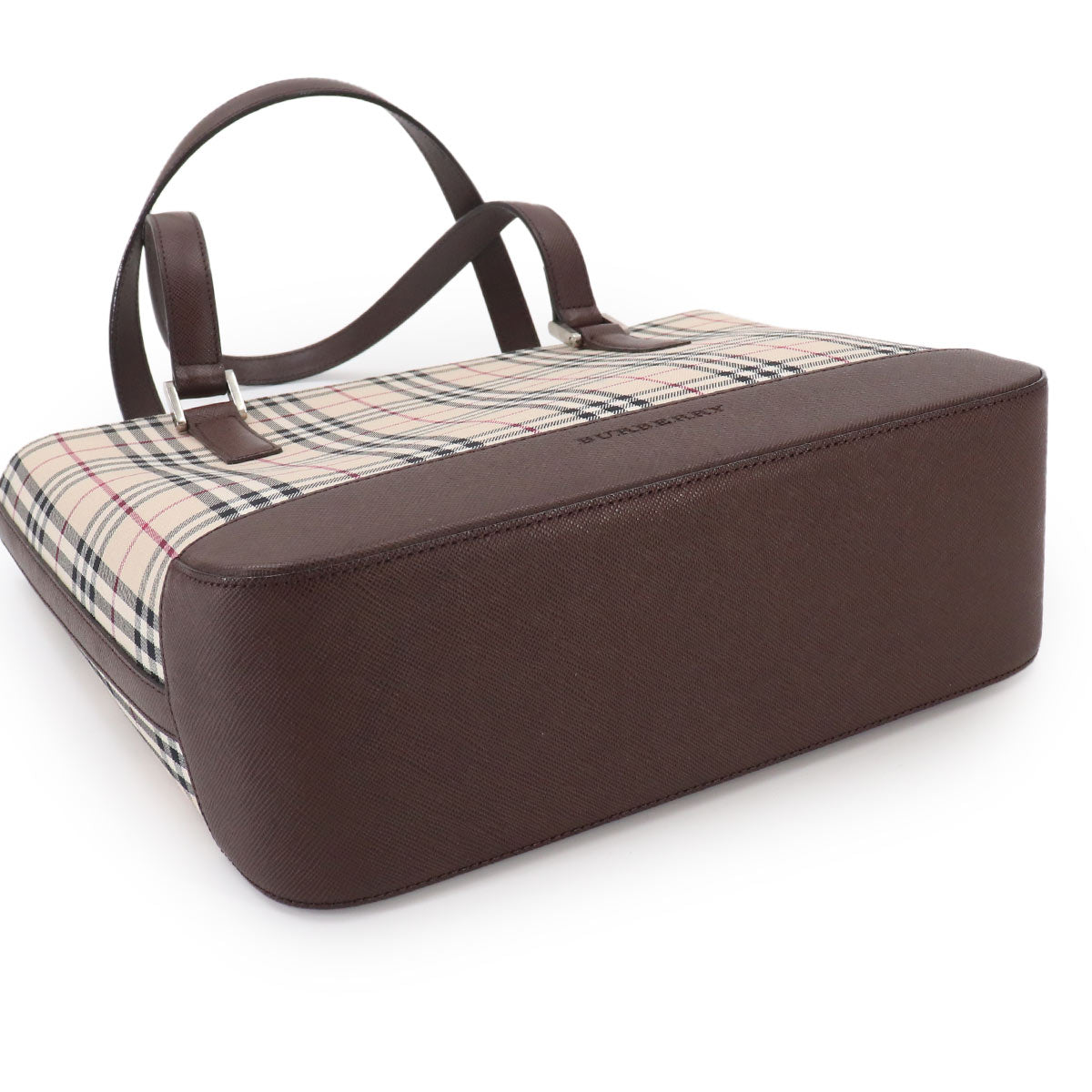 Plaid Tote Bag Canvas Leather Beige Brown Purse