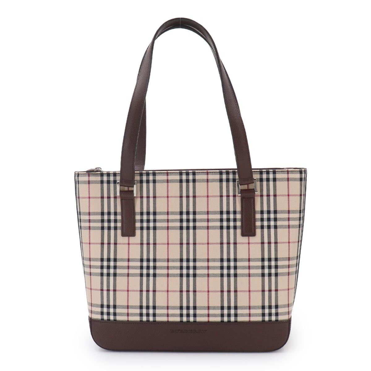 Plaid Tote Bag Canvas Leather Beige Brown Purse