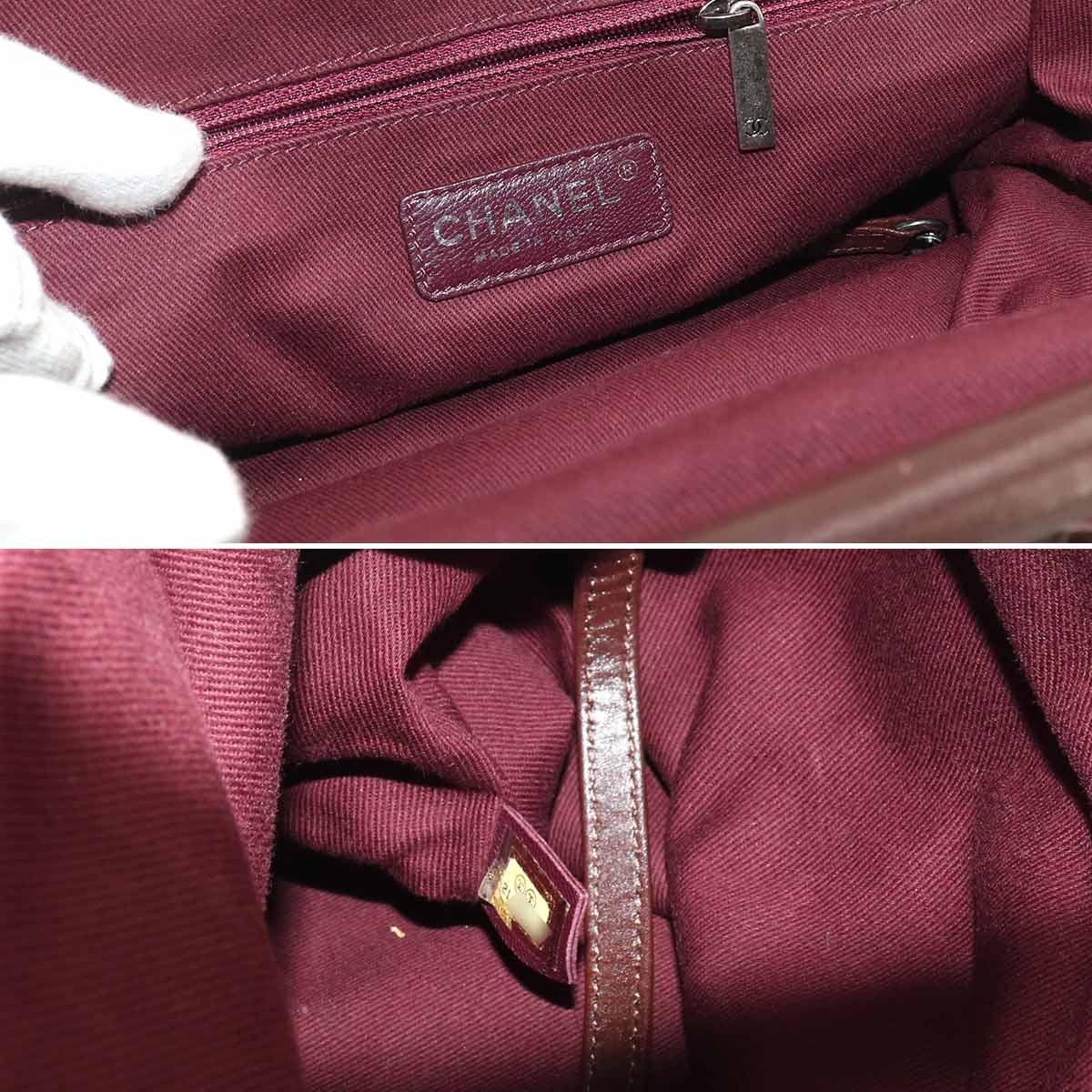 CHANEL Embroidery Graffiti Hand Bag Canvas Leather Khaki Brown A92791