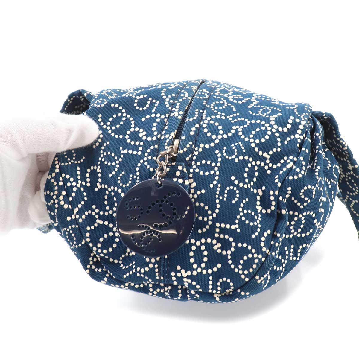 Hand Bag Canvas Navy No5 Dots Logos Vintage Purse