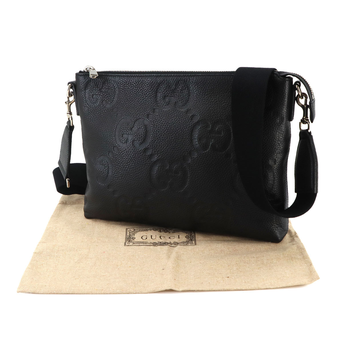 Jumbo GG Shoulder Bag Leather Black 696009 Purse