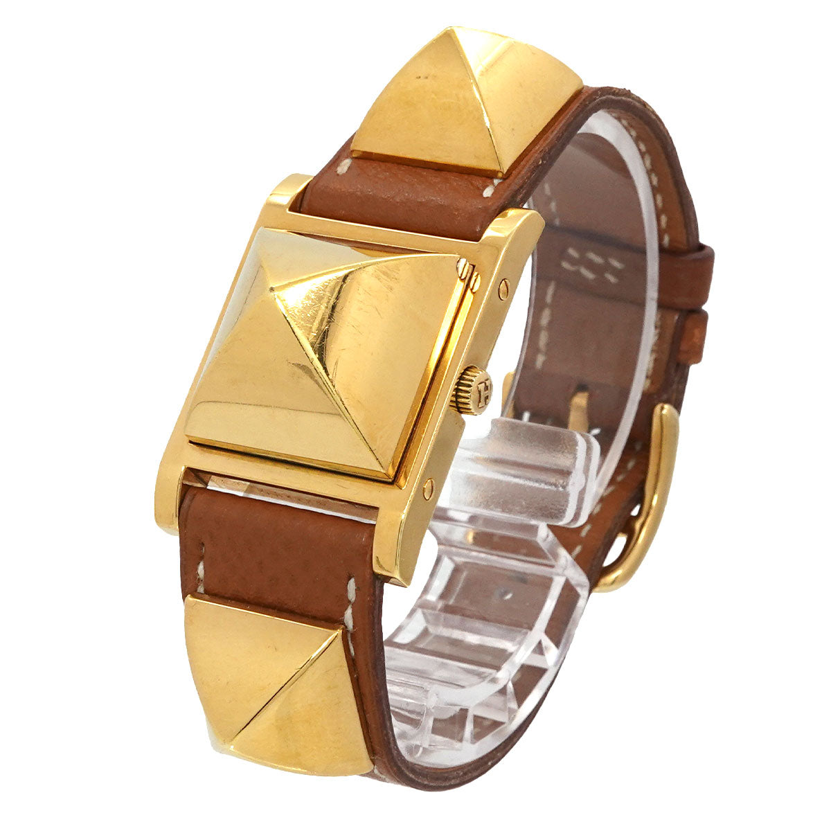 Medor Vintage pyramid Gold studs Quartz White Dial Ladies
