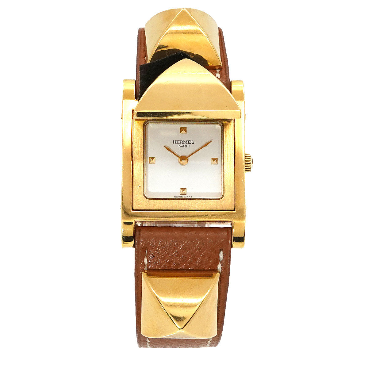 Medor Vintage pyramid Gold studs Quartz White Dial Ladies
