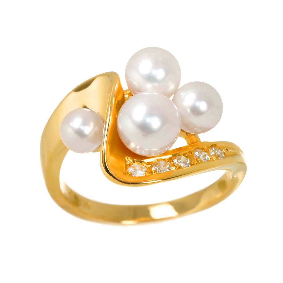 Akoya Pearl Diamond 0.11ct Ring 18K PG 750 Size5.75-6(US)