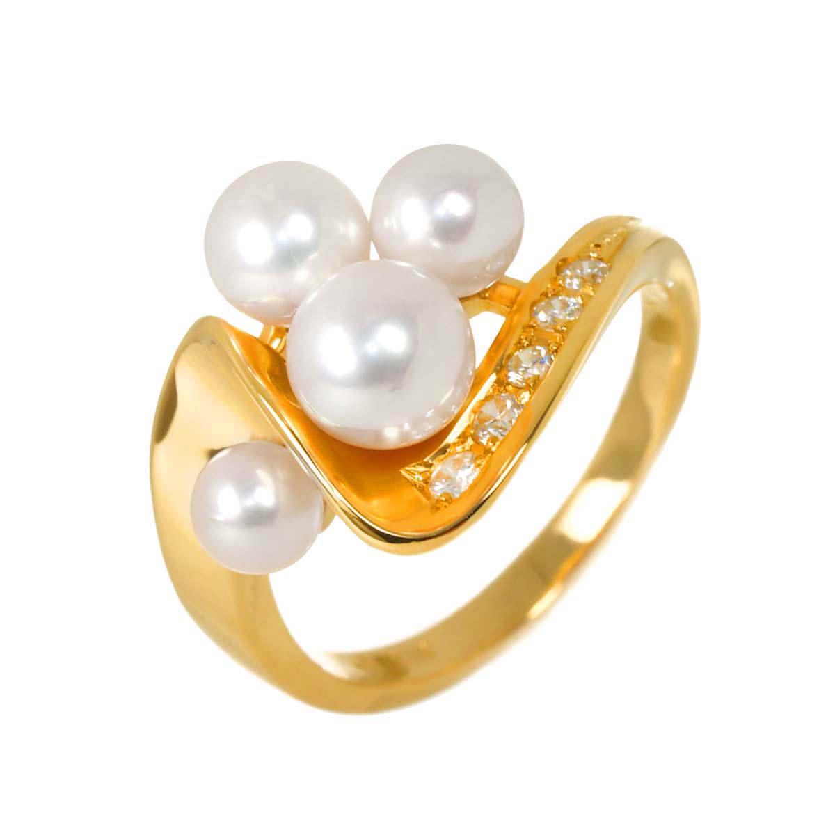 Akoya Pearl Diamond 0.11ct Ring 18K PG 750 Size5.75-6(US)