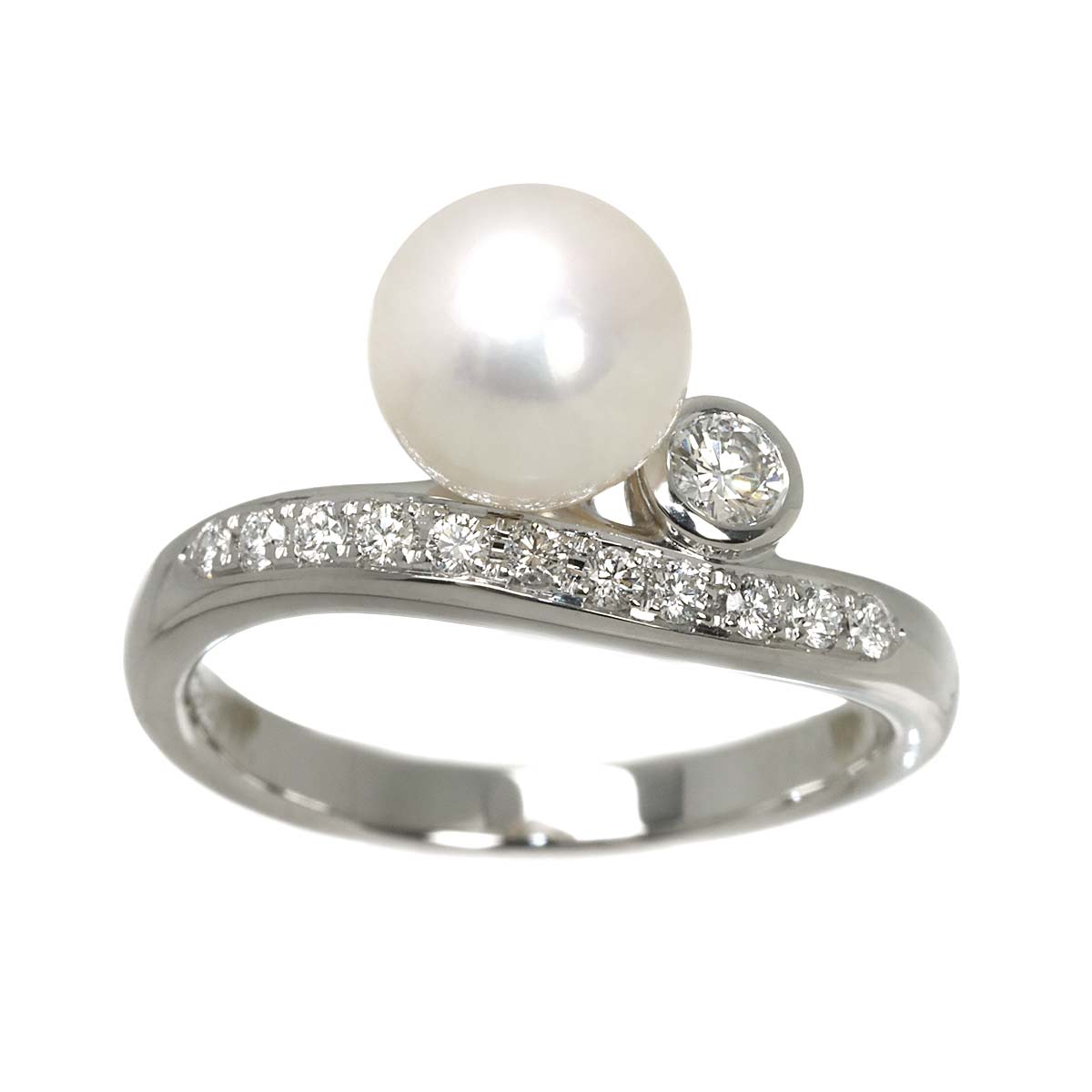 Akoya Pearl 7.6mm Diamond 0.21ct Ring Pt size6(US)