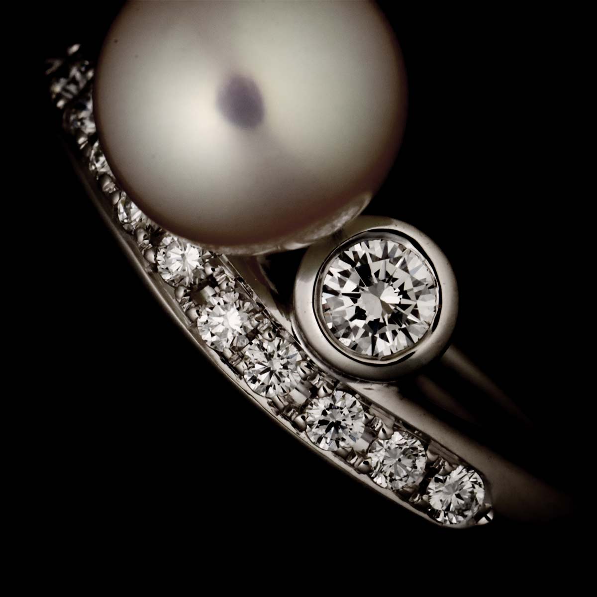 Akoya Pearl 7.6mm Diamond 0.21ct Ring Pt size6(US)