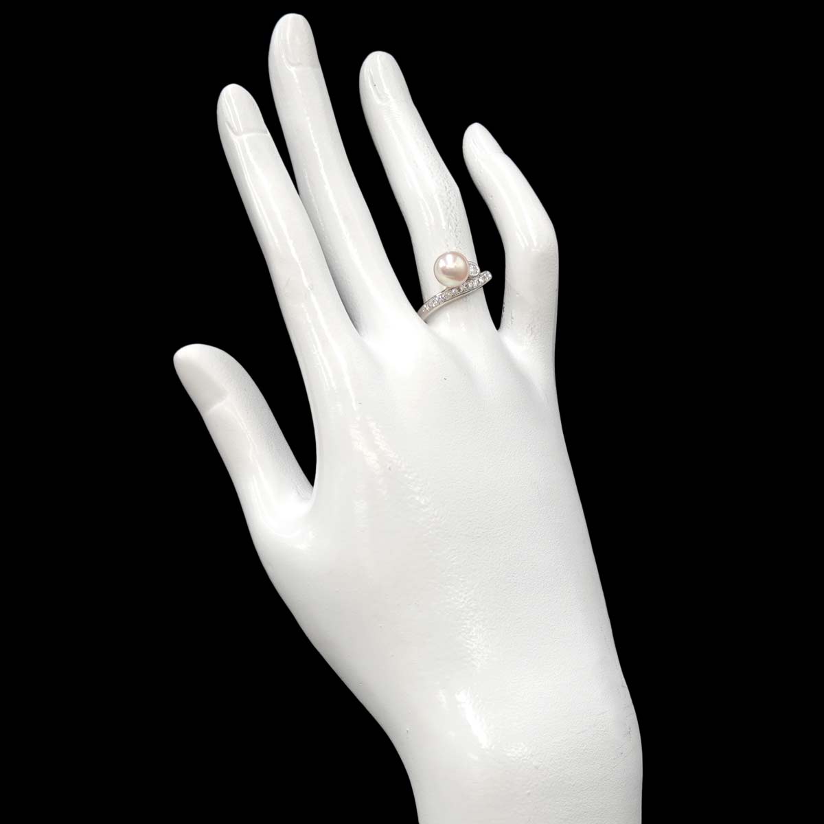 Akoya Pearl 7.6mm Diamond 0.21ct Ring Pt size6(US)