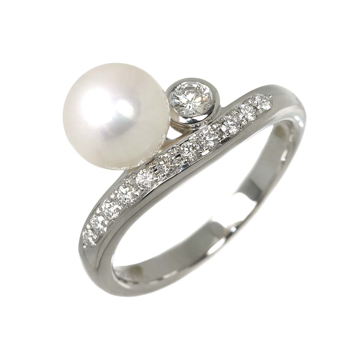 Akoya Pearl 7.6mm Diamond 0.21ct Ring Pt size6(US)