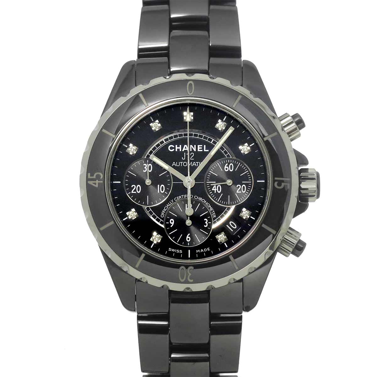 J12 Chronograph H2419 9P Diamond Date Black Dial Mens Watch