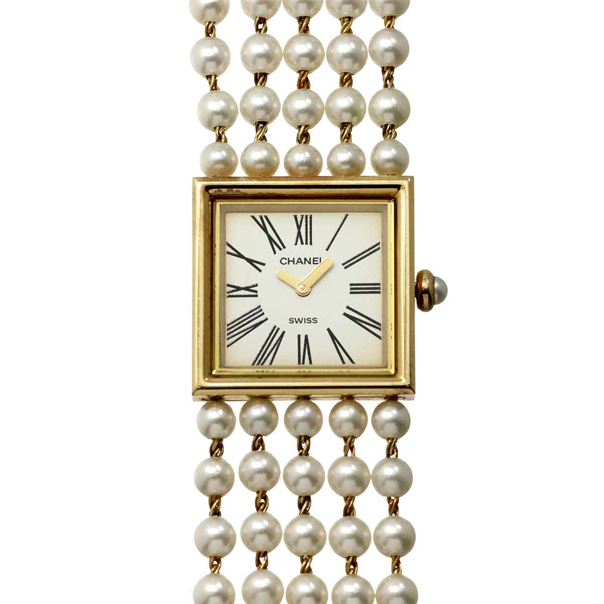 Mademoiselle Pearl Bracelet H0007 750 YG White Dial Ladies