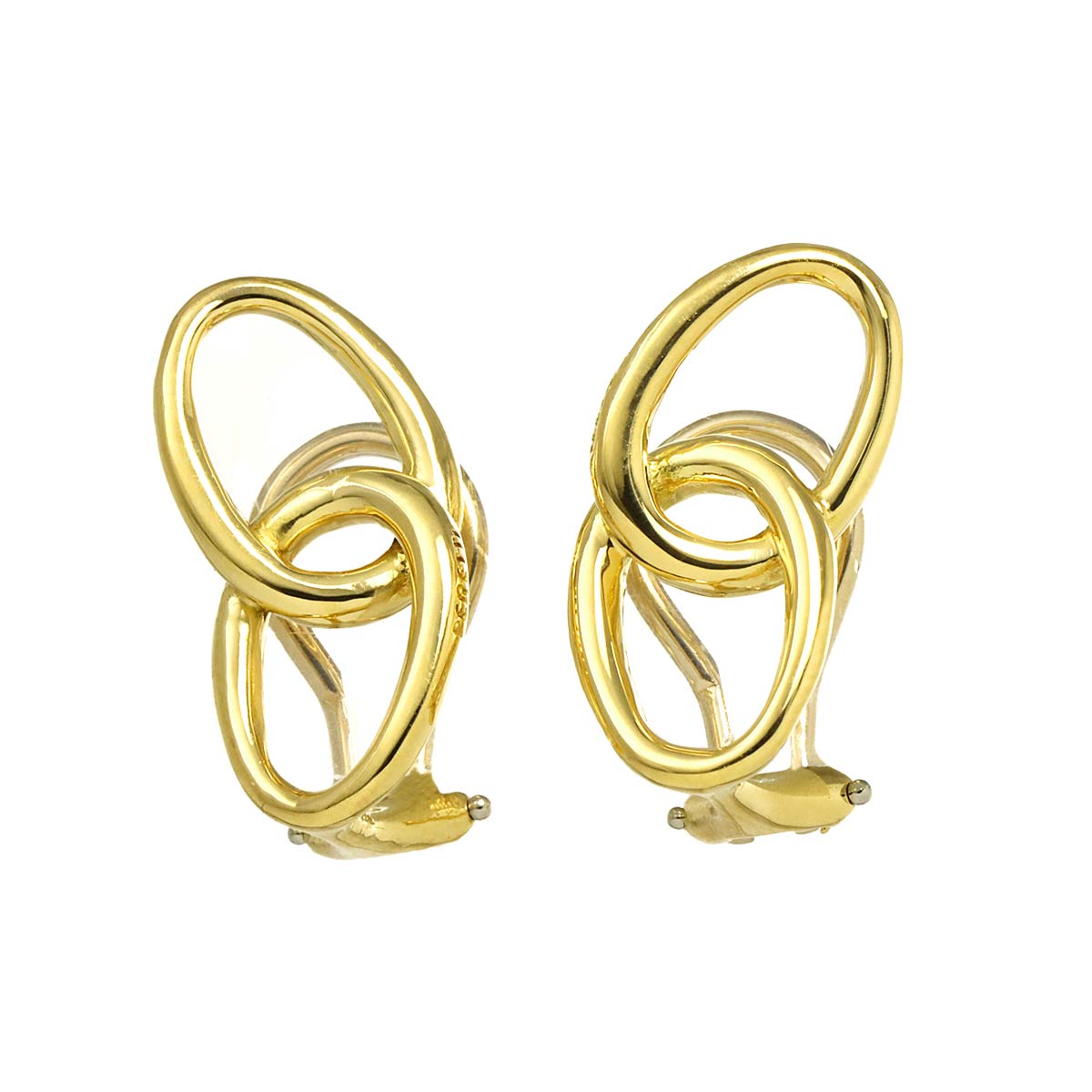 Double loop Earrings Clip on 18K Yellow Gold 750
