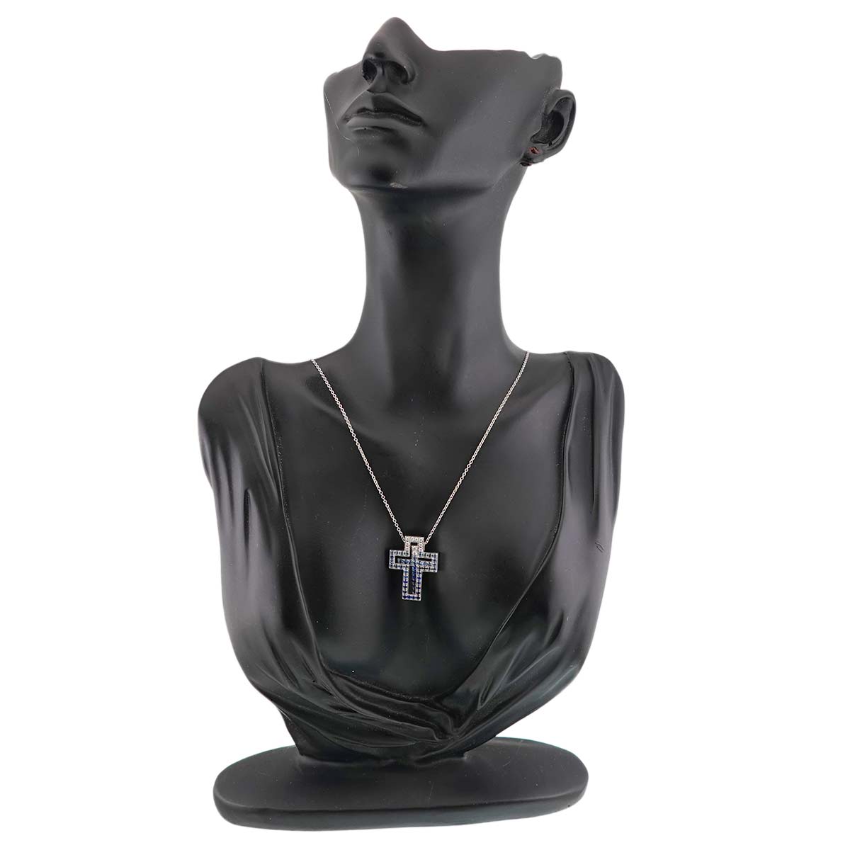 Belle Epoque Sapphire Diamond Cross Necklace 18K White Gold 750