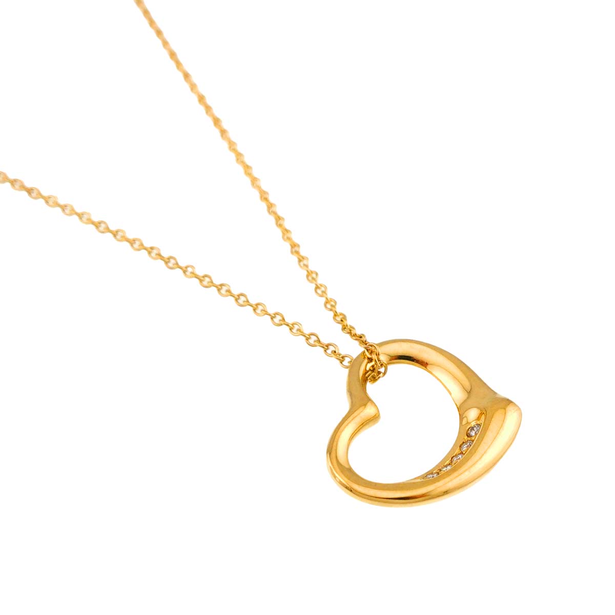 Open Heart Diamond Necklace 18K Yellow Gold 750
