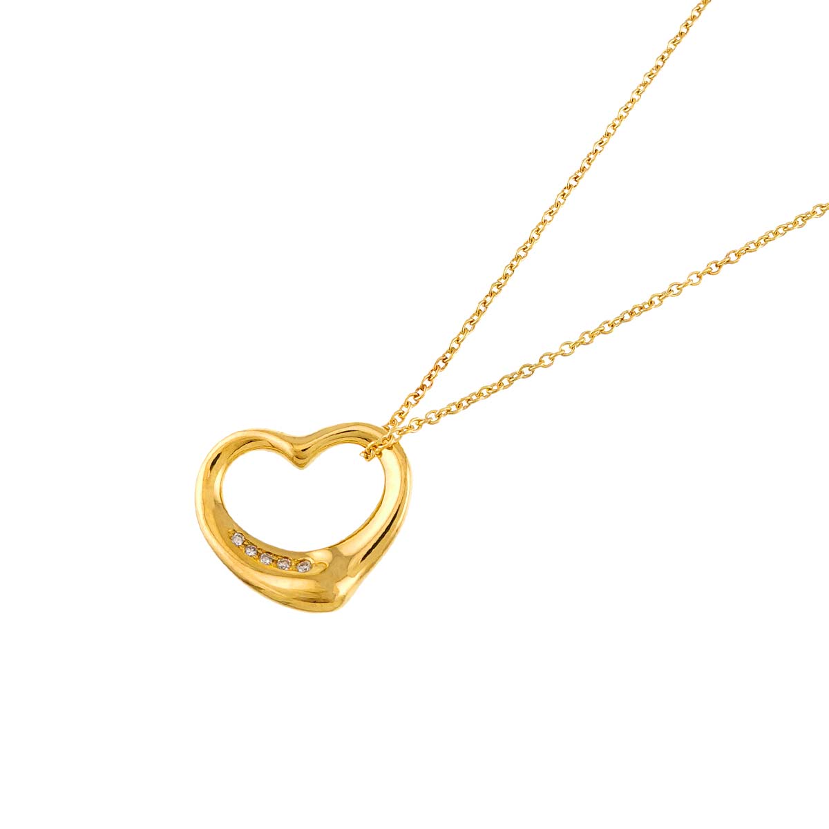 Open Heart Diamond Necklace 18K Yellow Gold 750