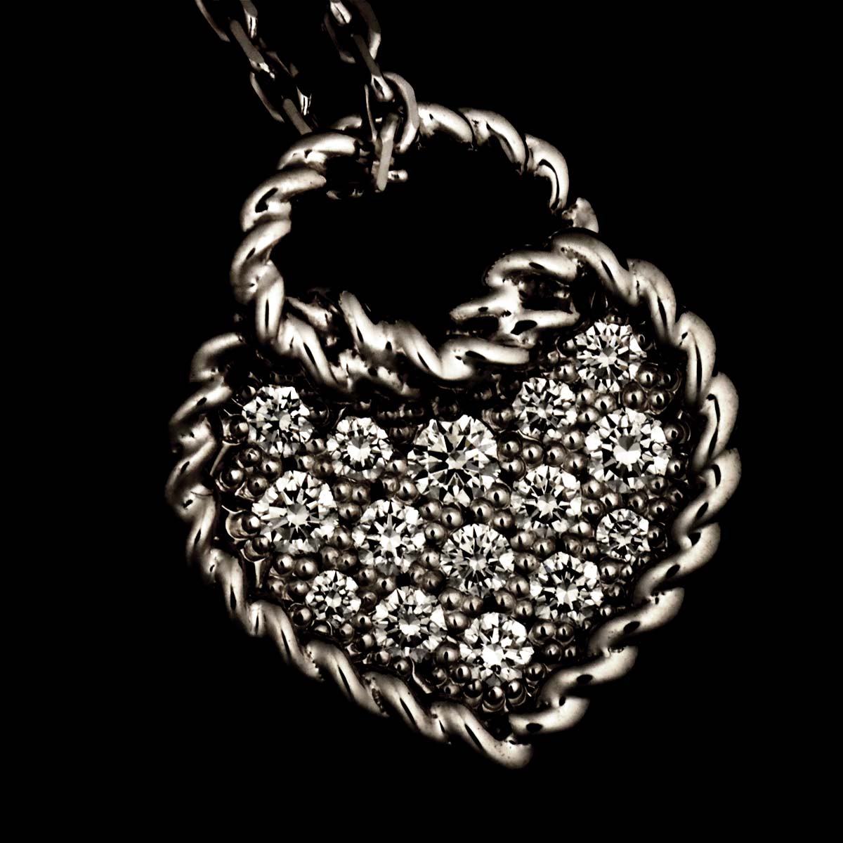 Torta Heart Pave Diamond Necklace 18K WG 750